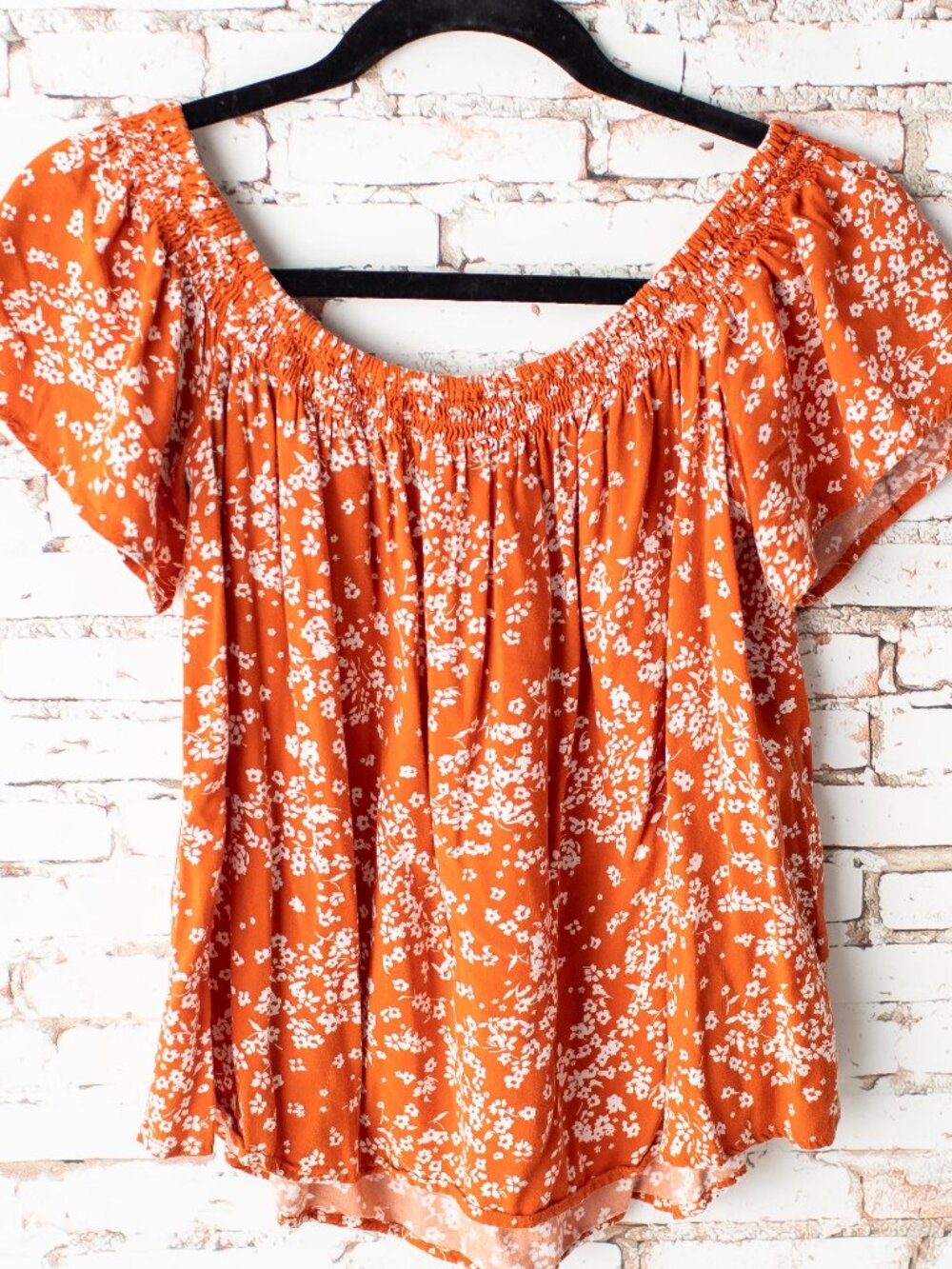 One Clothing Los Angeles Orange Floral Peasant Top Women's Large Rayon Boho